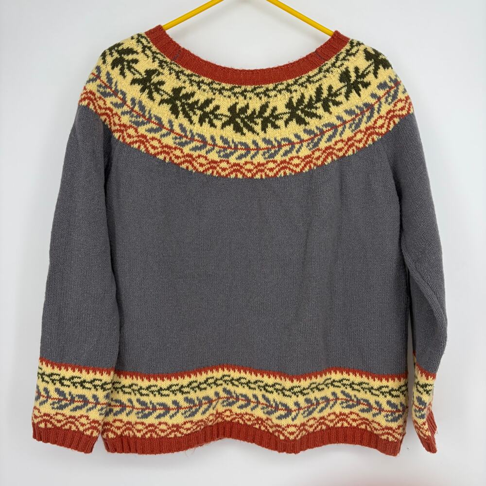 No Brand Women's Knitted Gray Fair Isle Polyester Scoop Neck Sweater Size Large